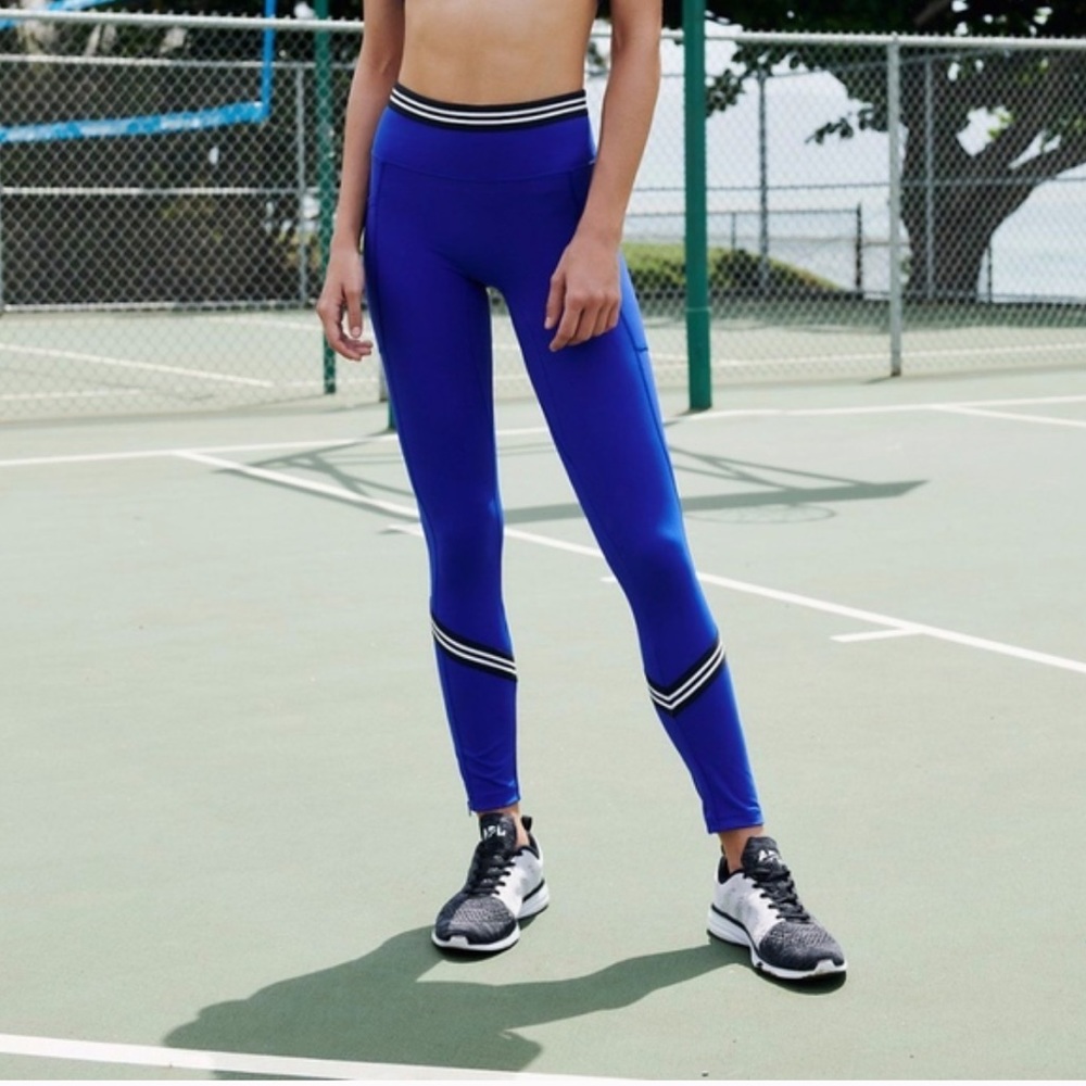 Free People Movement Zephyr Leggings Blue Varsity Striped Drop In Pockets Small